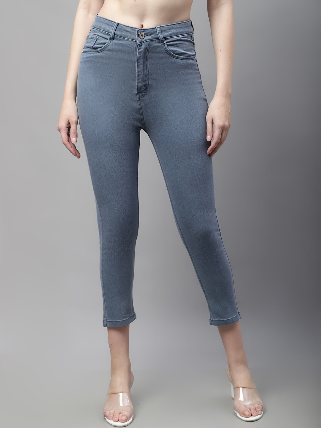 

ELLIS Women Mid-Rise Slim Fit Clean Look Stretchable Jeans, Grey