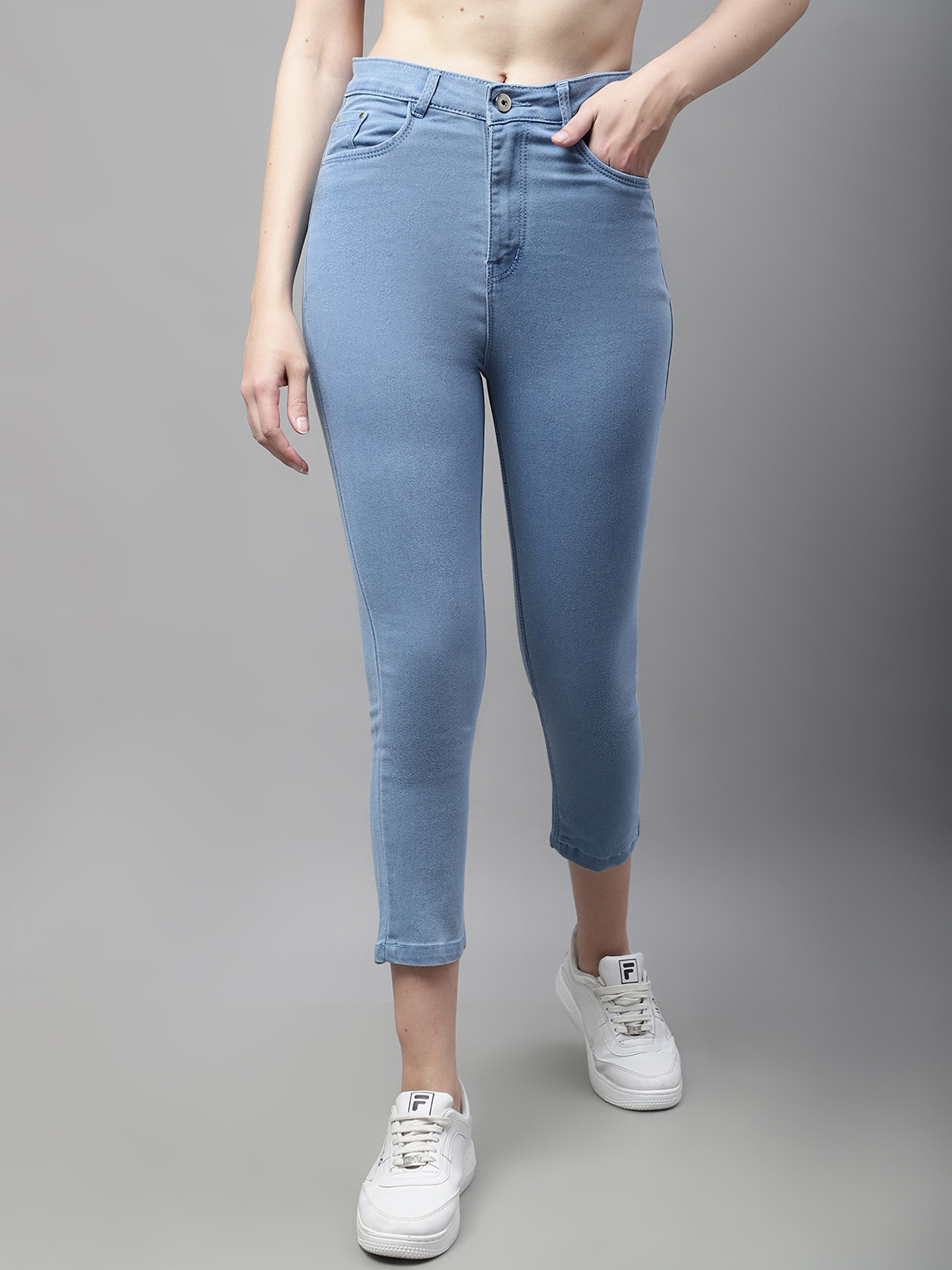 

ELLIS Women Mid-Rise Slim Fit Clean Look Stretchable Jeans, Blue