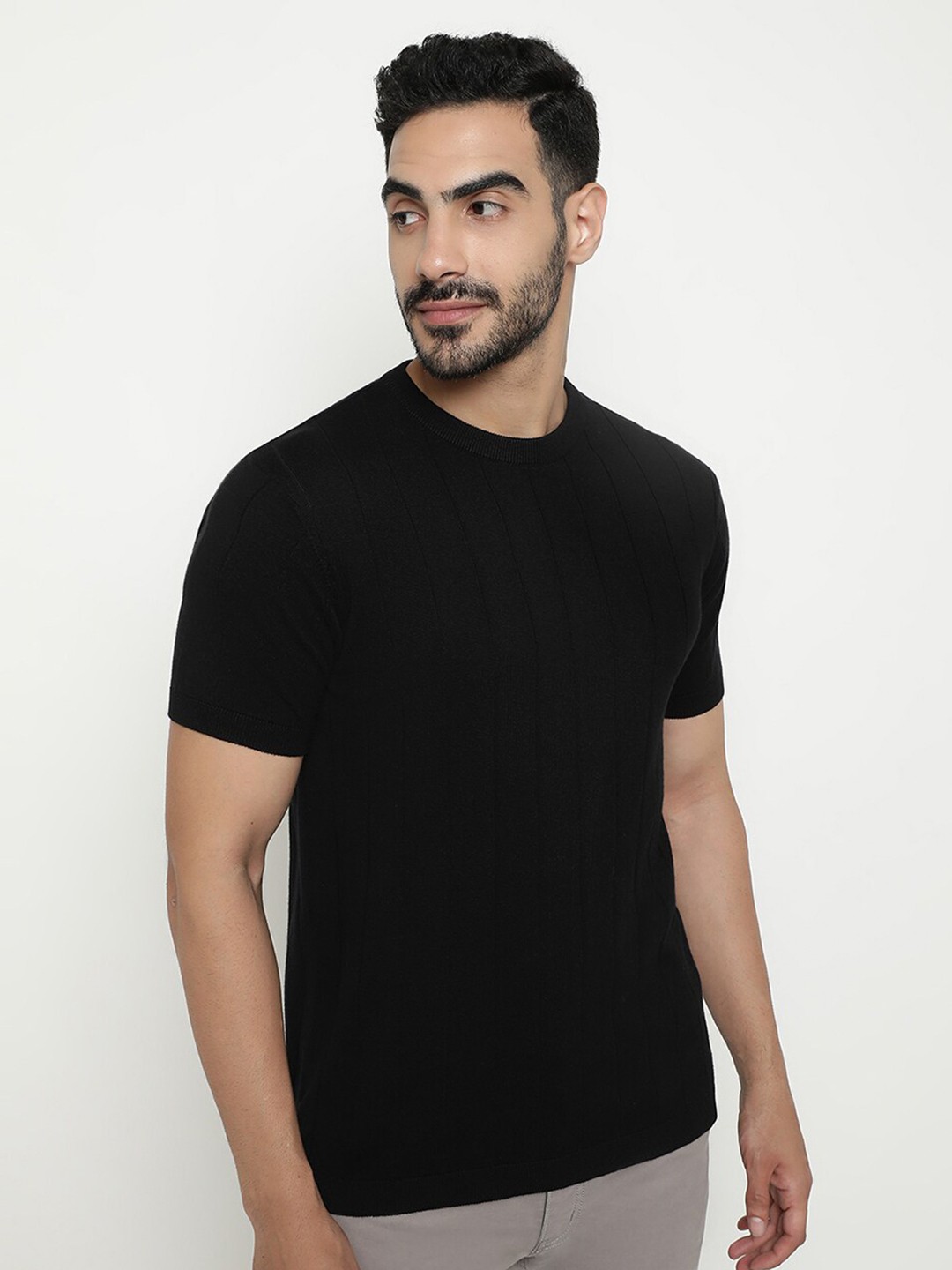 

METTLE Round Neck Half Sleeve Cotton T-shirt, Black