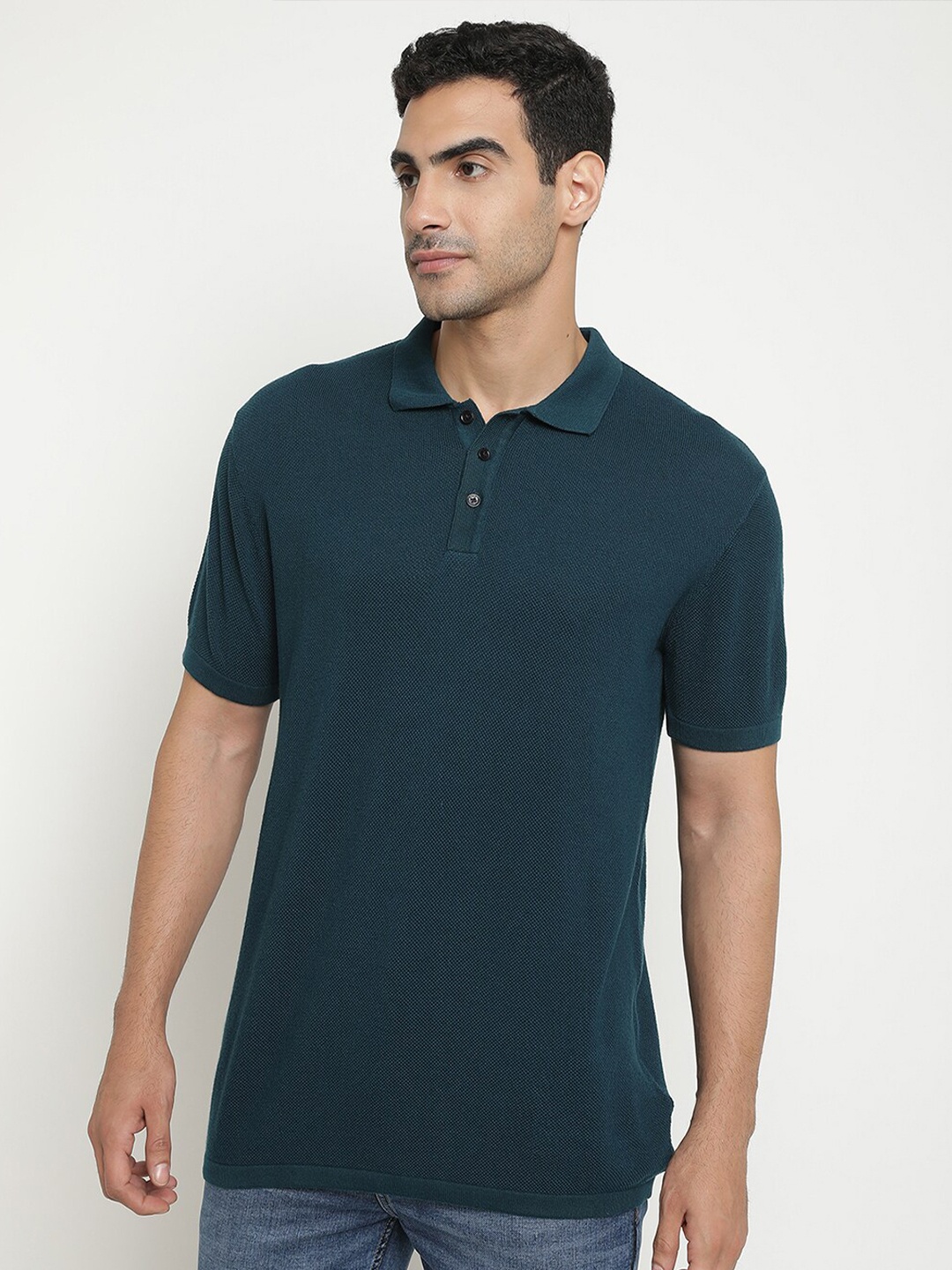 

METTLE Polo Collar Half Sleeve Cotton T-shirt, Teal