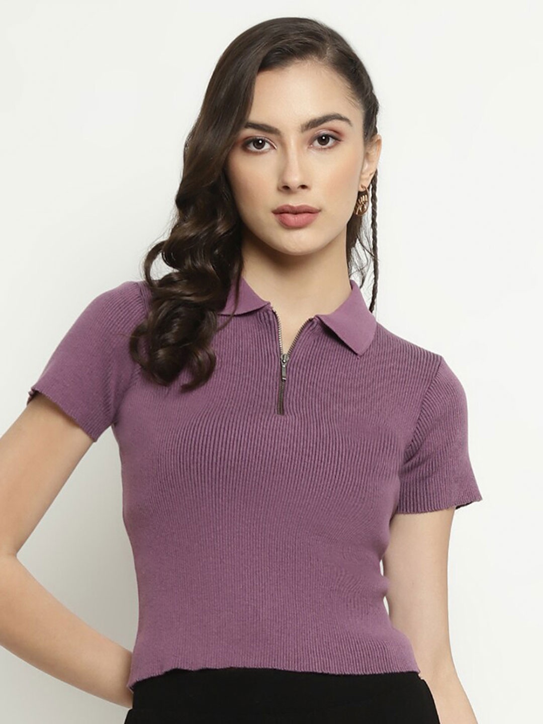 

METTLE Polo Collar Cotton T-shirt, Purple