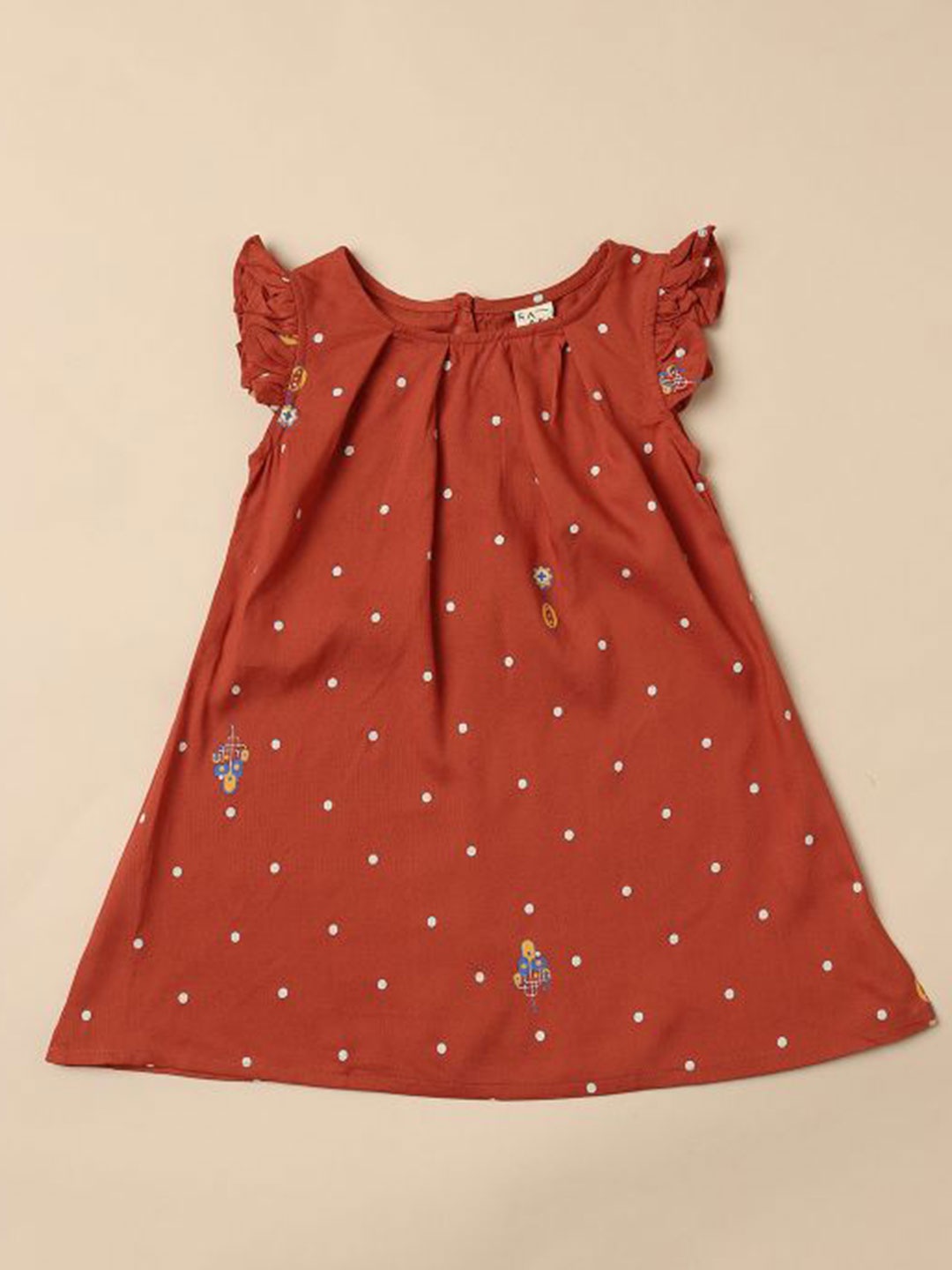 

Saaki Girls Polka Dot Print Flutter Sleeve Ruffled A-Line Dress, Orange