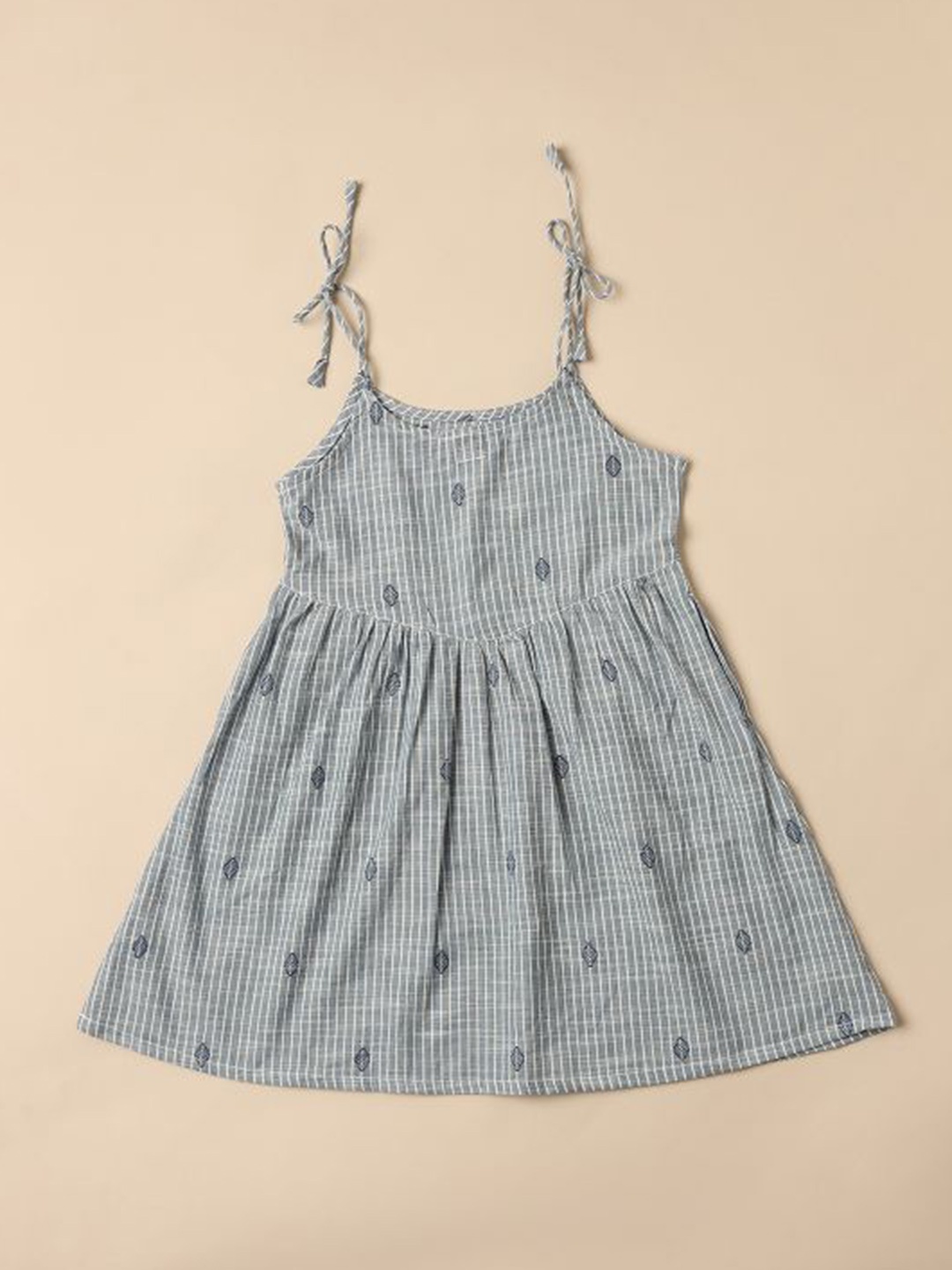 

Saaki Girls Striped Shoulder Straps A-Line Dress, Blue