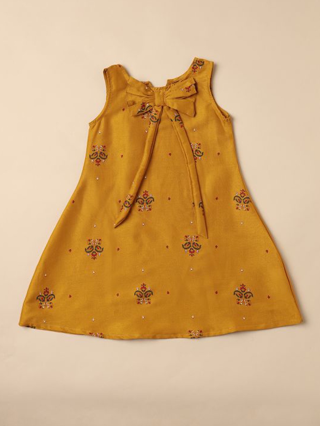 

Saaki Girls Floral Print Sleeveless A-Line Dress, Mustard