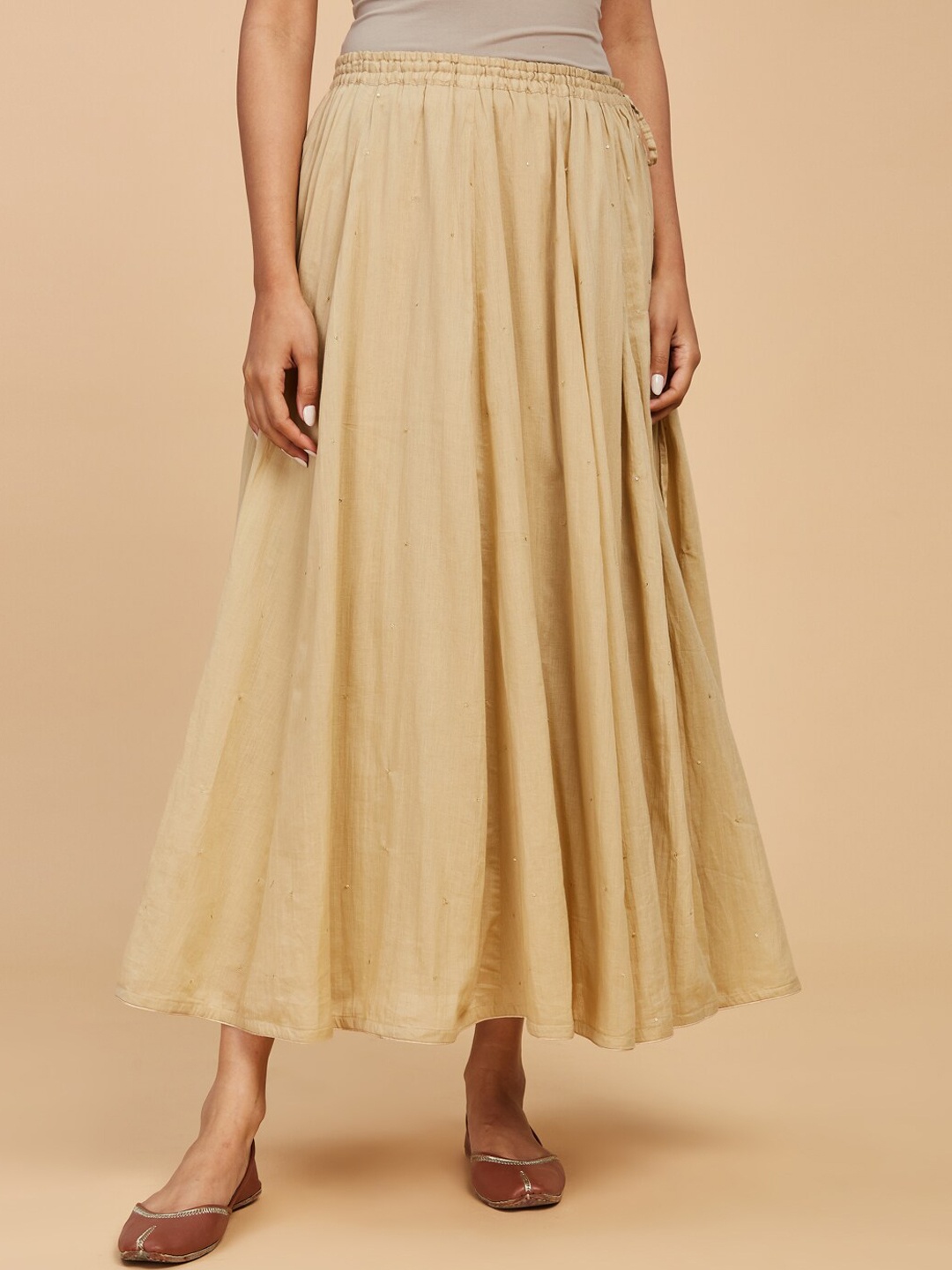 

Fabindia Embellished Pure Cotton Flared Skirts, Beige