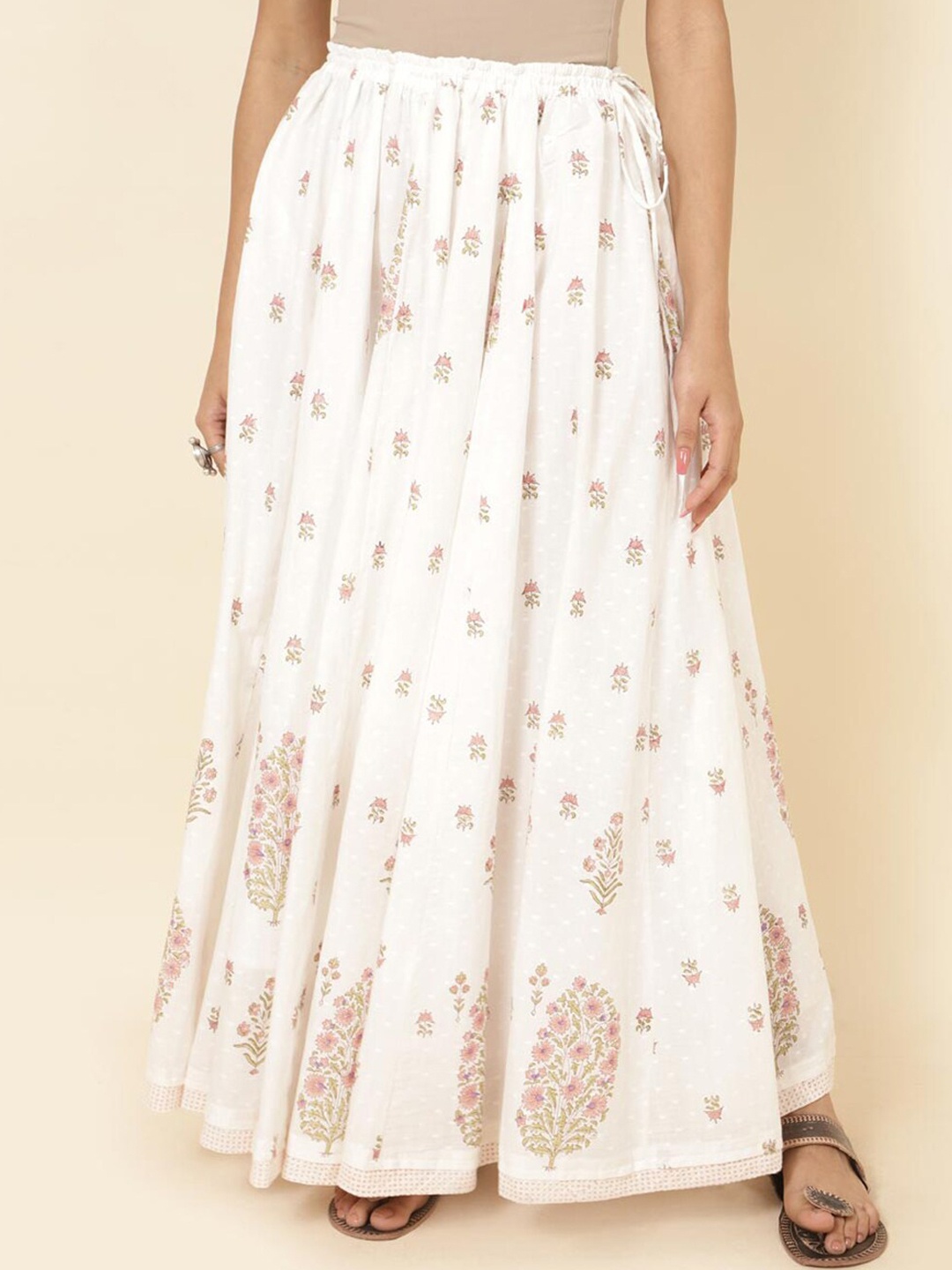 

Fabindia Printed Cotton Flared Skirt, White