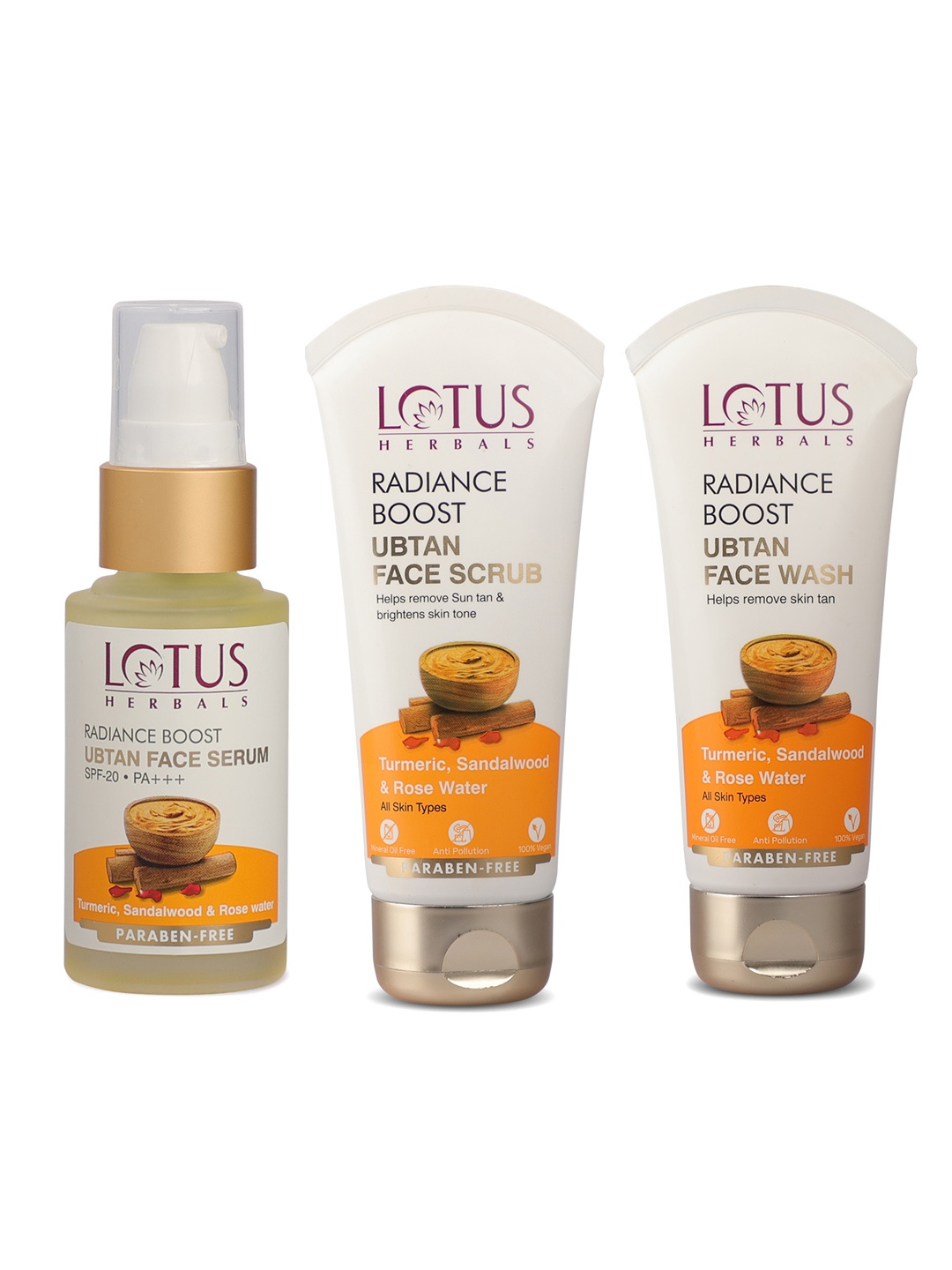 

Lotus Herbals Radiance Boost Ubtan Skin Care Set - Face Wash + Face Serum + Face Scrub, White