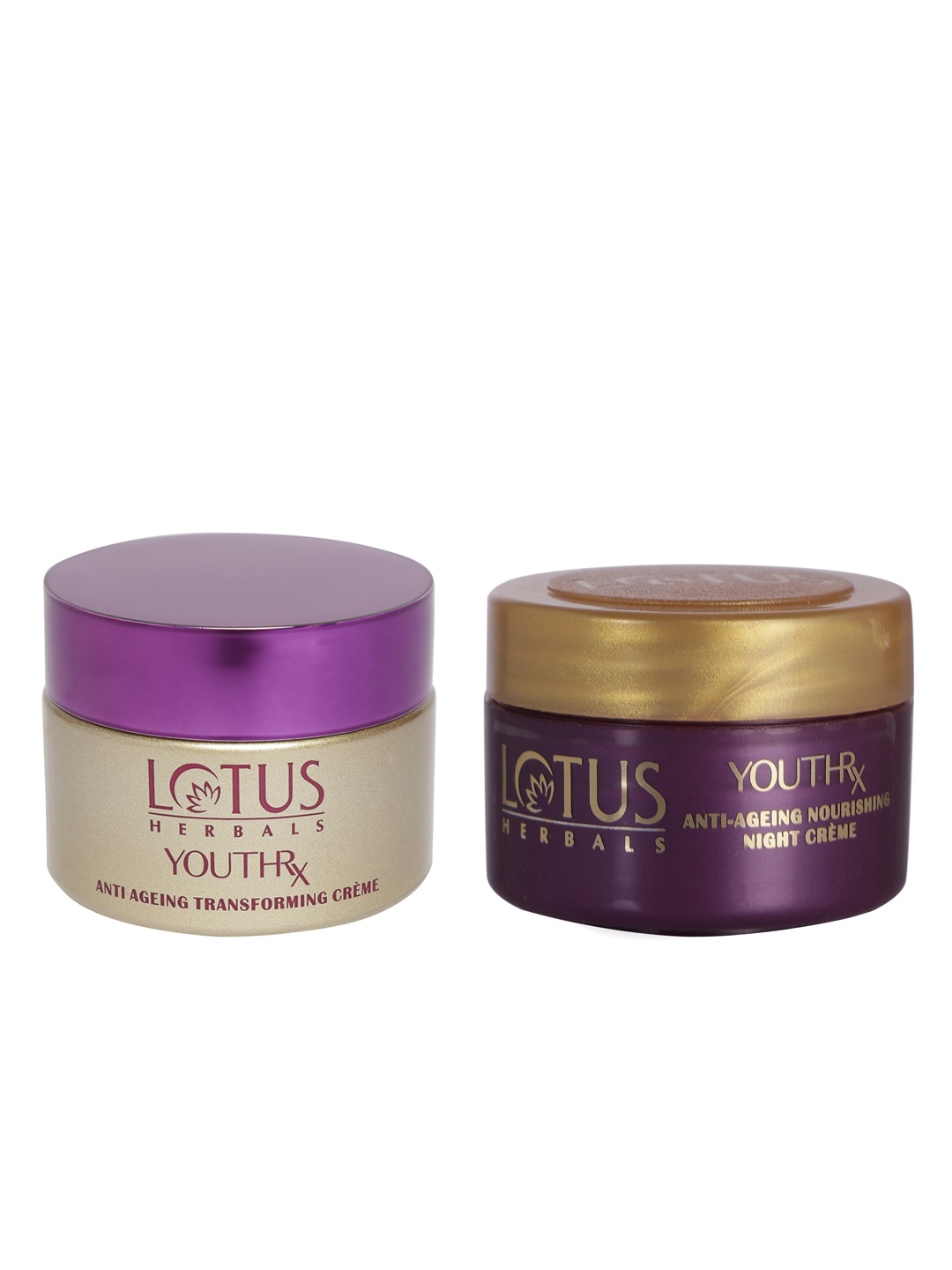 

Lotus Herbals Set of YouthRX Gineplex Anti-Ageing Transforming Creme 50g + Night Creme 10g, Gold