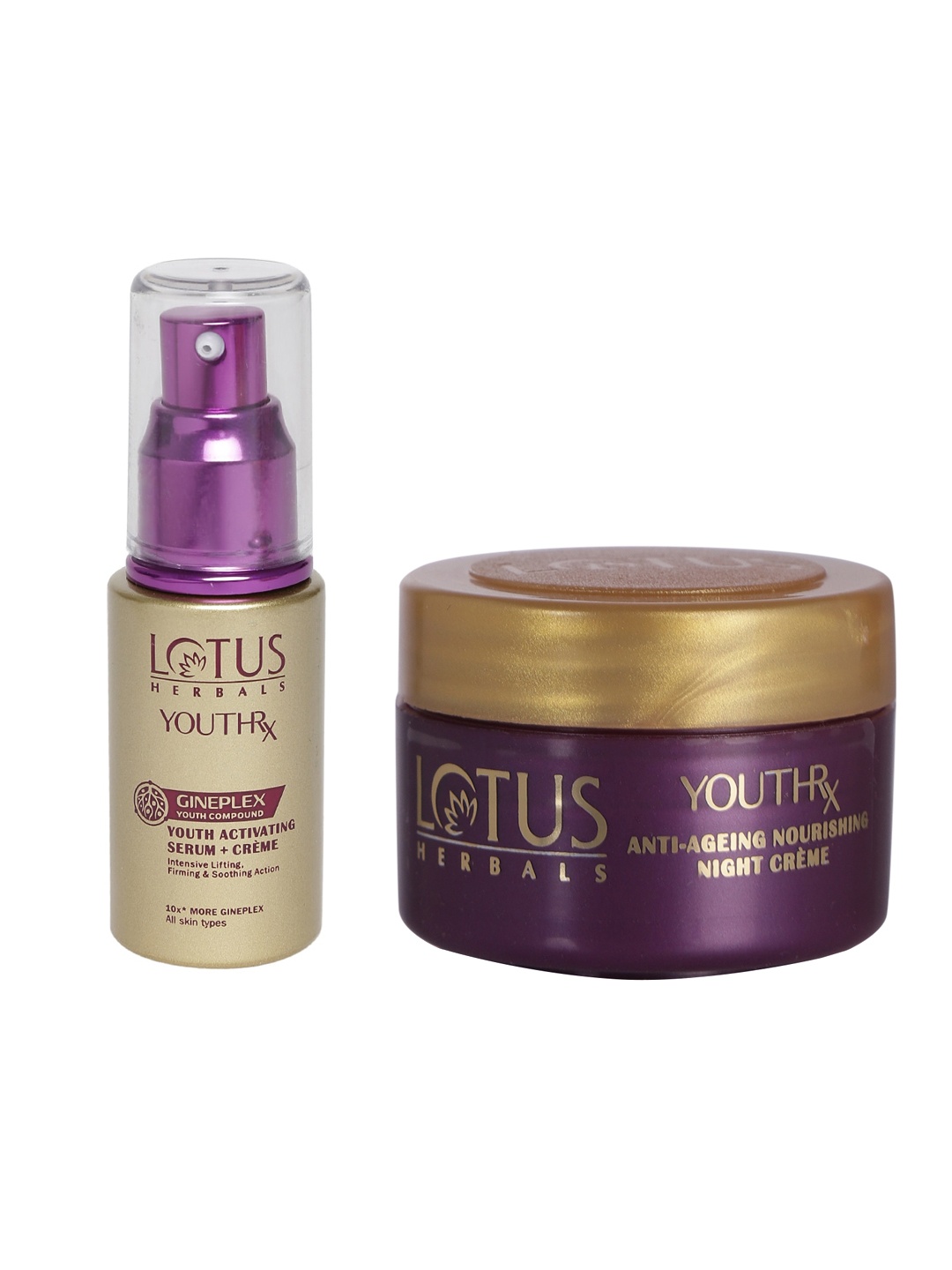 

Lotus Herbals Set of YouthRX Gineplex Youth Activating Serum+Creme & Night Cream, Gold