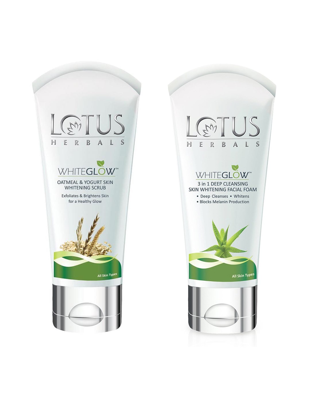 

Lotus Herbals Set of WhiteGlow Skin Whitening Facial Foam & Scrub - 50 g Each, White