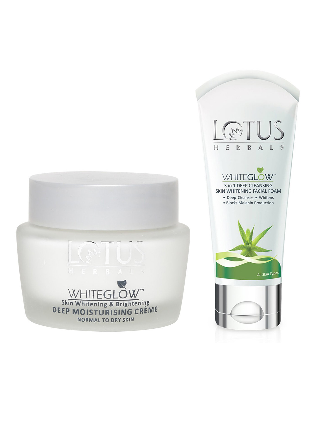 

Lotus Herbals Set of WhiteGlow Skin Whitening Facial Foam & Deep Mosturising Cream, White