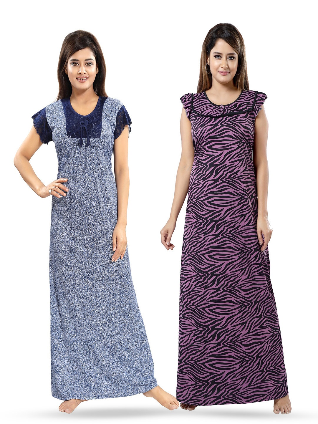 

SHOPPING STATION Pack Of 2 Abstract Printed Satin Maxi Nightdress, Purple