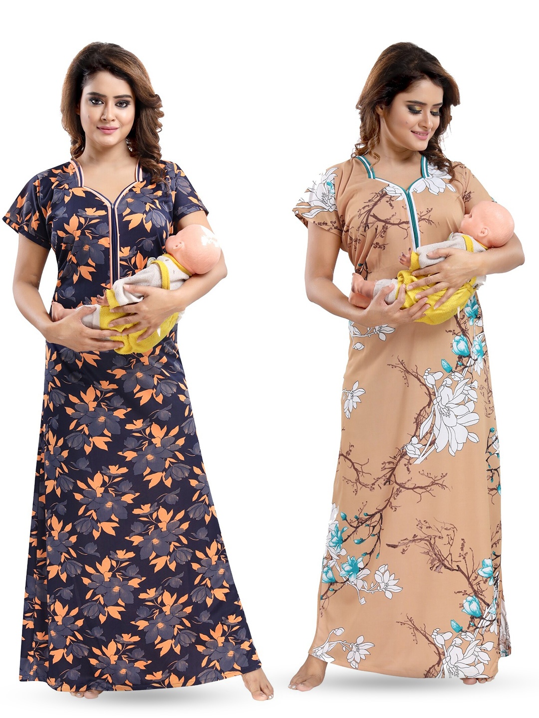 

SHOPPING STATION Pack Of 2 Floral Printed Satin Maxi Nightdress, Black