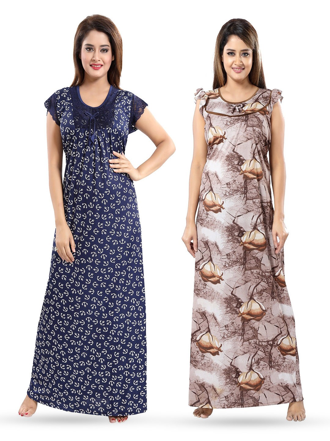 

SHOPPING STATION Pack Of 2 Floral Printed Satin Maxi Nightdress, Blue