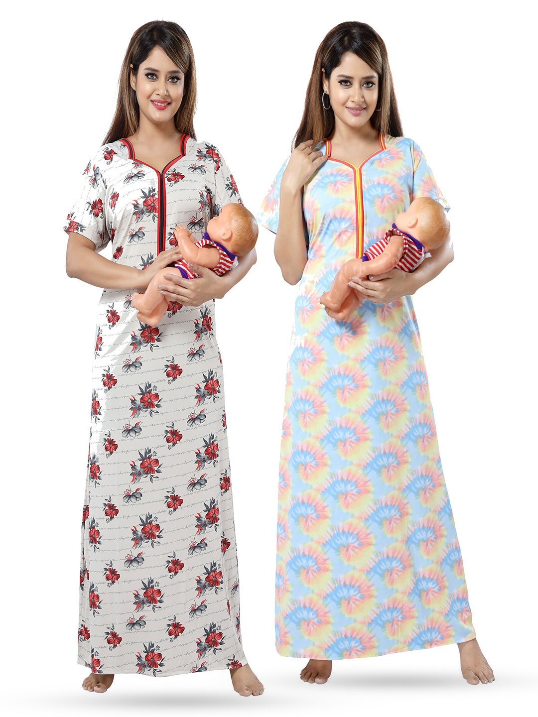 

SHOPPING STATION Pack Of 2 Floral Printed Satin Maxi Nightdress, White