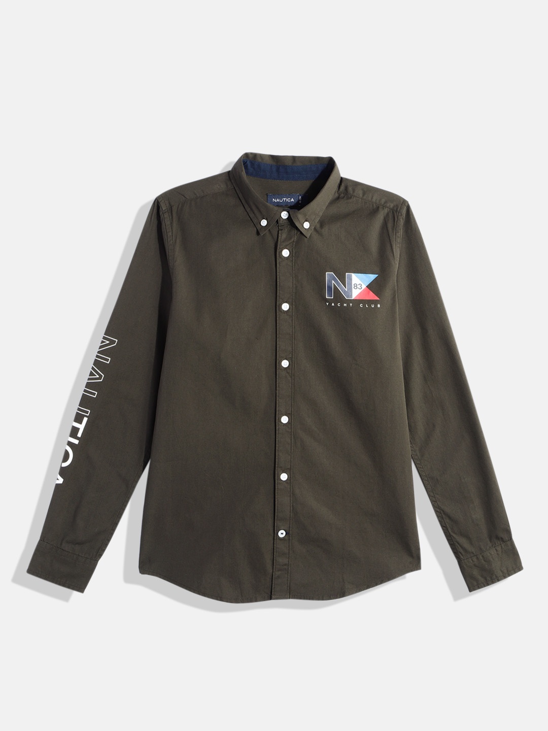 

Nautica Boys Printed Pure Cotton Casual Shirt, Olive