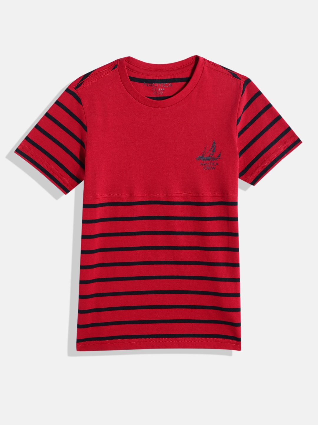 

Nautica Boys Striped Pure Cotton T-shirt, Red