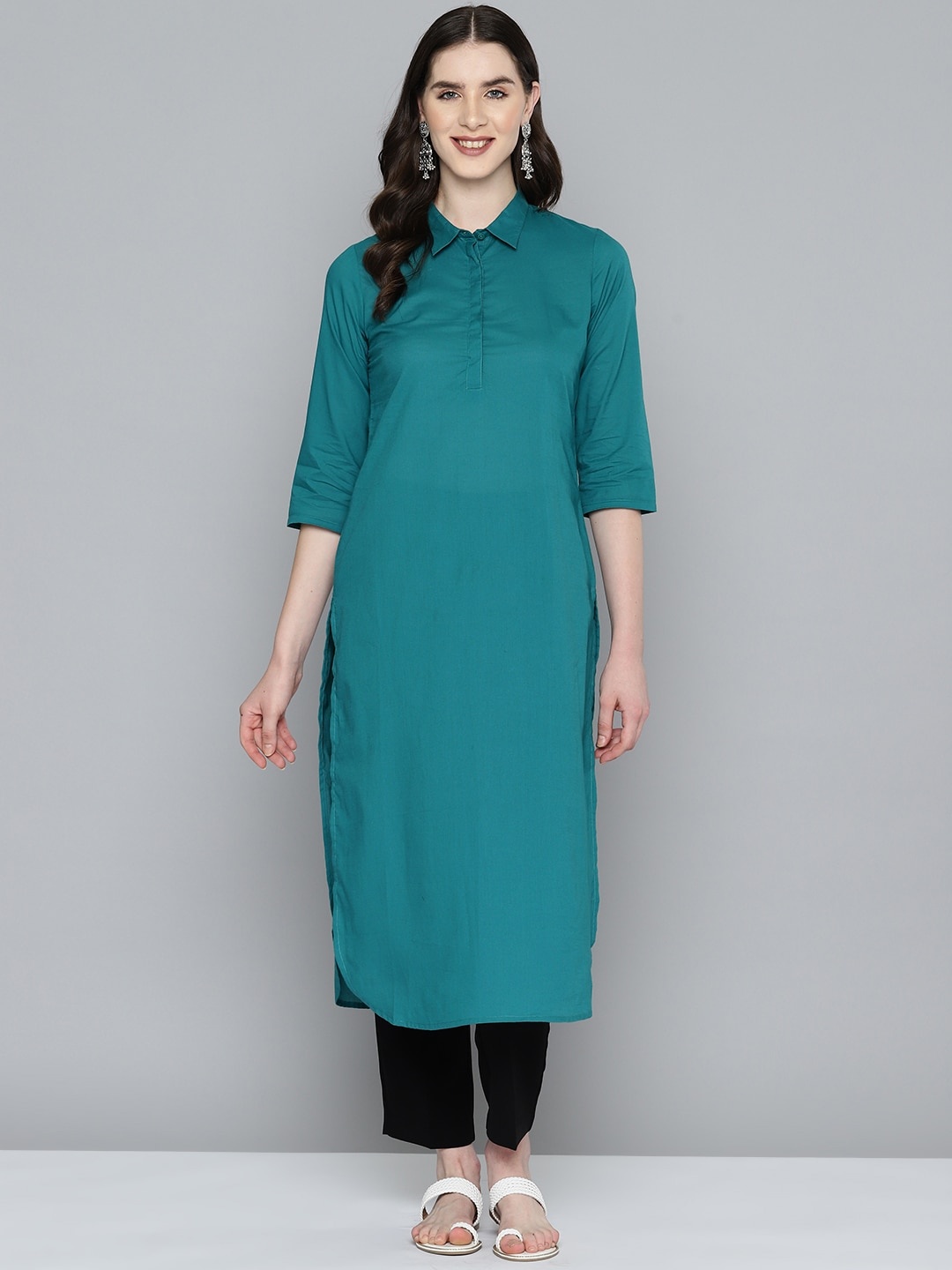 

HERE&NOW Pure Cotton Pathani Kurta, Teal