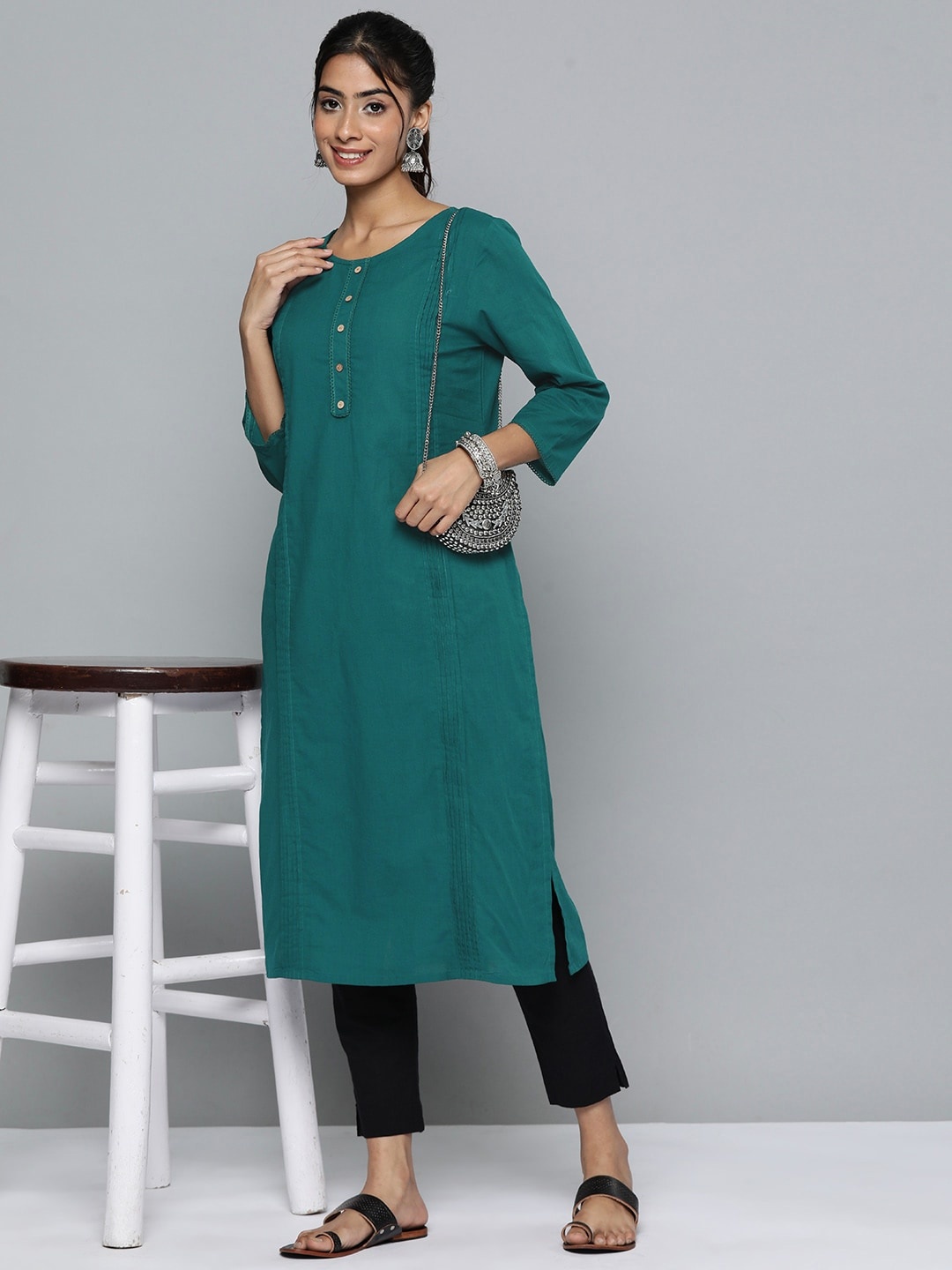 

HERE&NOW Women Pleated Kurta, Teal