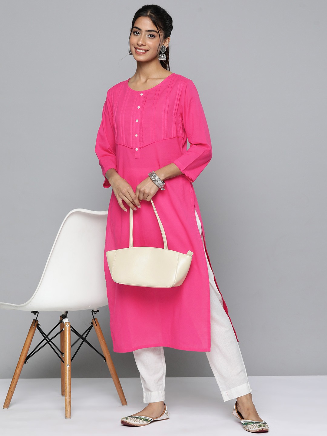 

HERE&NOW Women Pleated Kurta, Pink