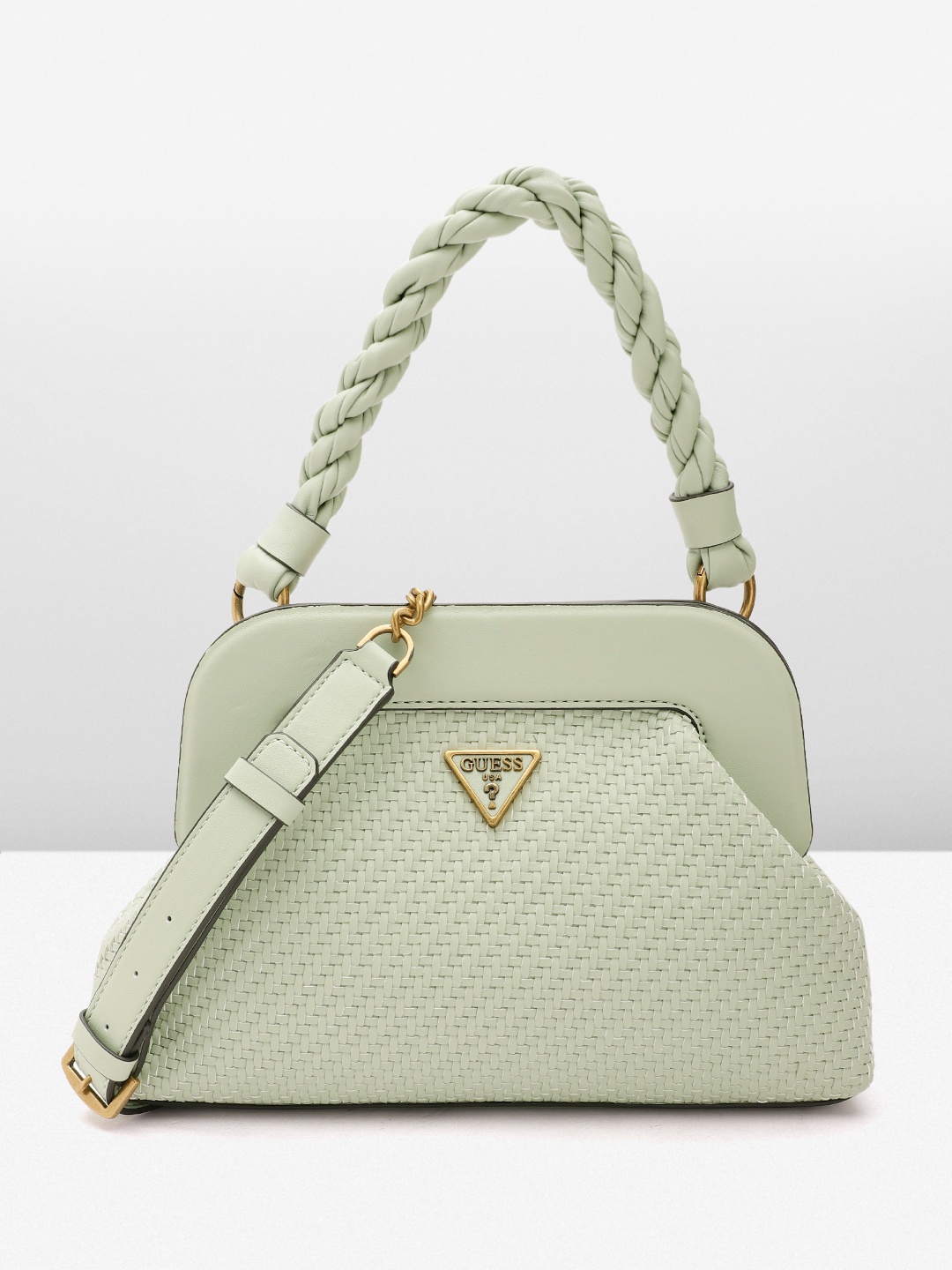 

GUESS Basketweave Structured Shoulder Bag with Detachable Sling Strap, Green