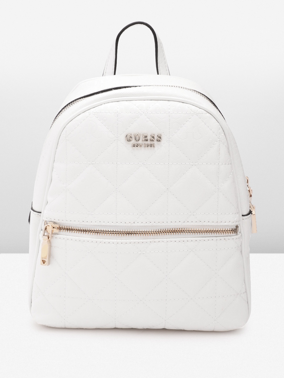 

GUESS Women Brand Logo Printed Quilted Backpack, White