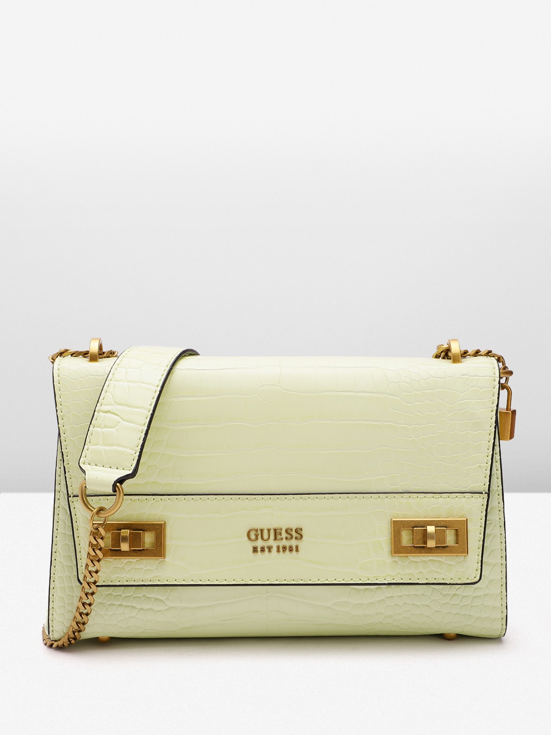 

GUESS Women Croc Textured Sling Bag, Lime green