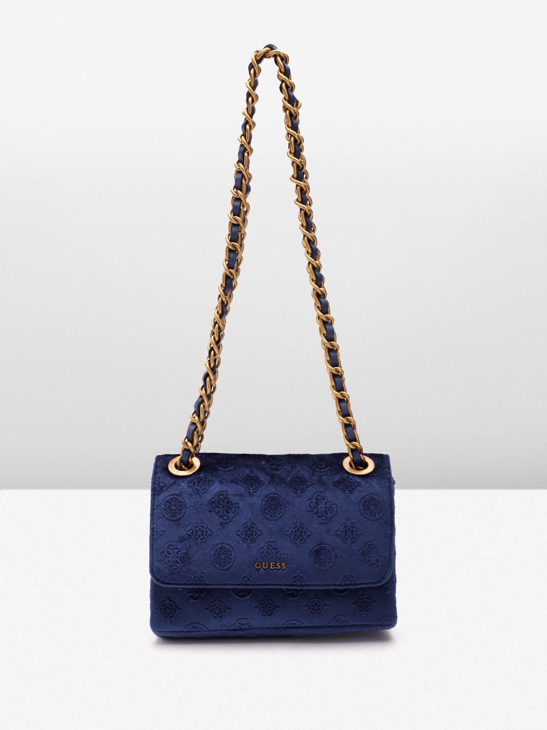 

GUESS Women Brand Logo Self Design Sling Bag, Navy blue
