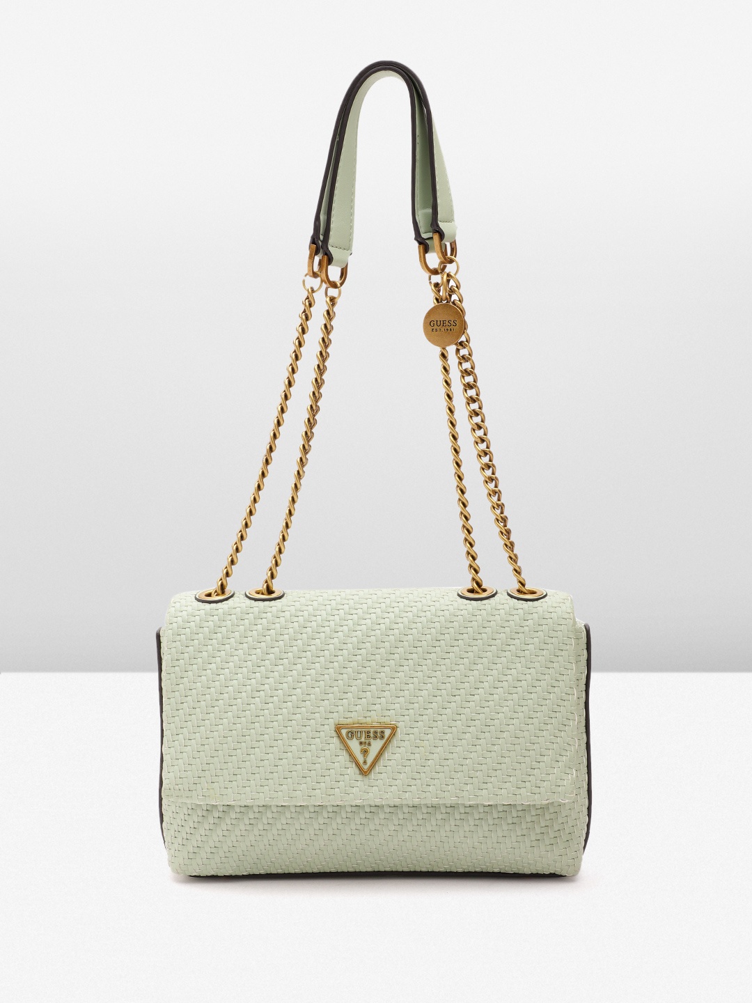 

GUESS Women Self Design Structured Sling Bag, Green