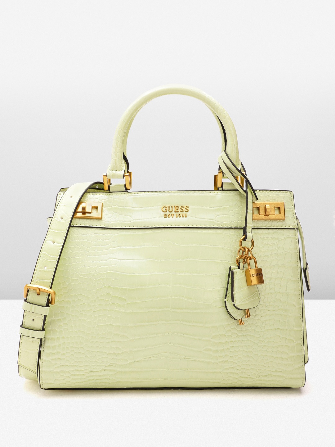 

GUESS Women Croc Textured Structured Handheld Bag, Green