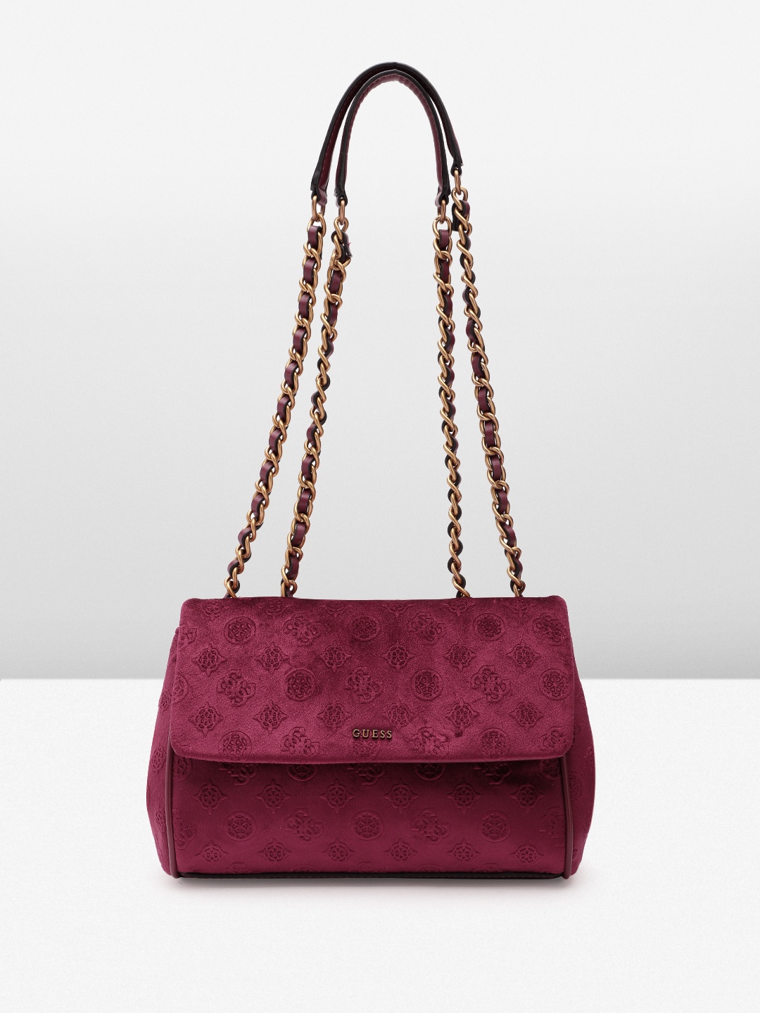 

GUESS Women Brand Logo Embossed Sling Bag, Burgundy