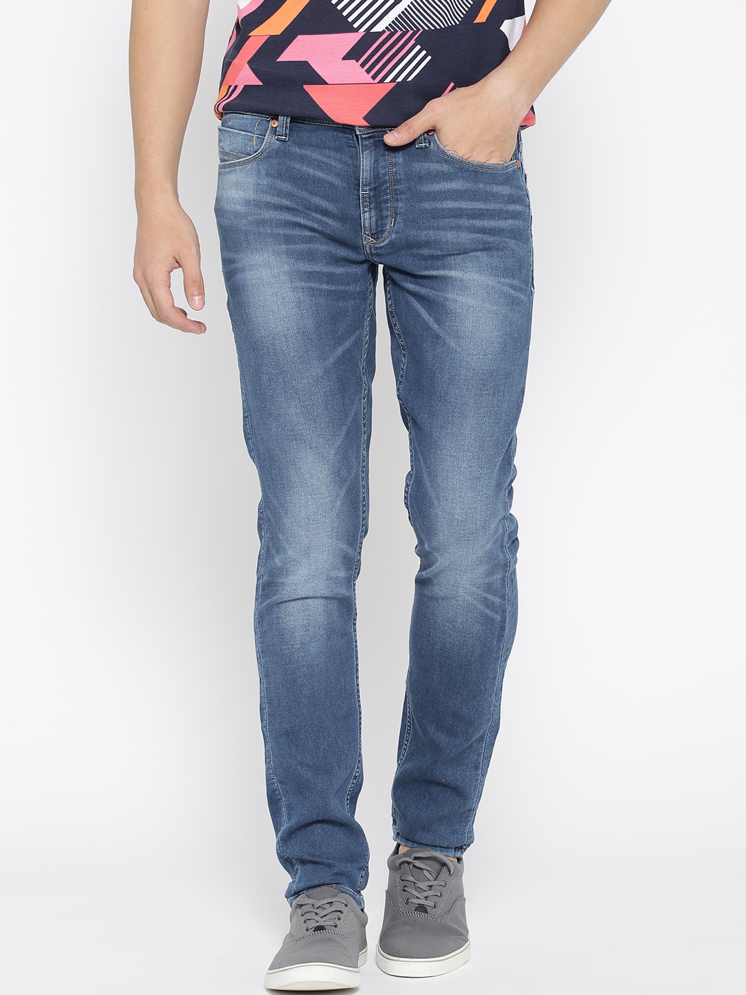 

United Colors of Benetton Men Blue Skinny Fit Mid-Rise Clean Look Stretchable Jeans