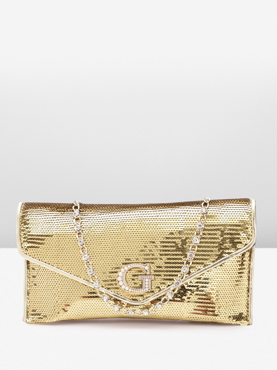 

GUESS Sequin Embellished Envelope Clutch, Gold