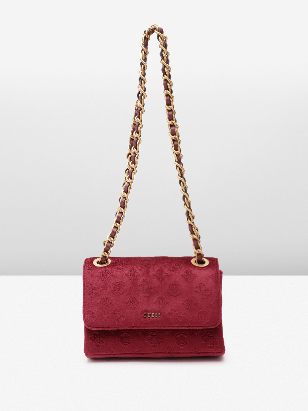 

GUESS Women Textured Structured Sling Bag, Maroon