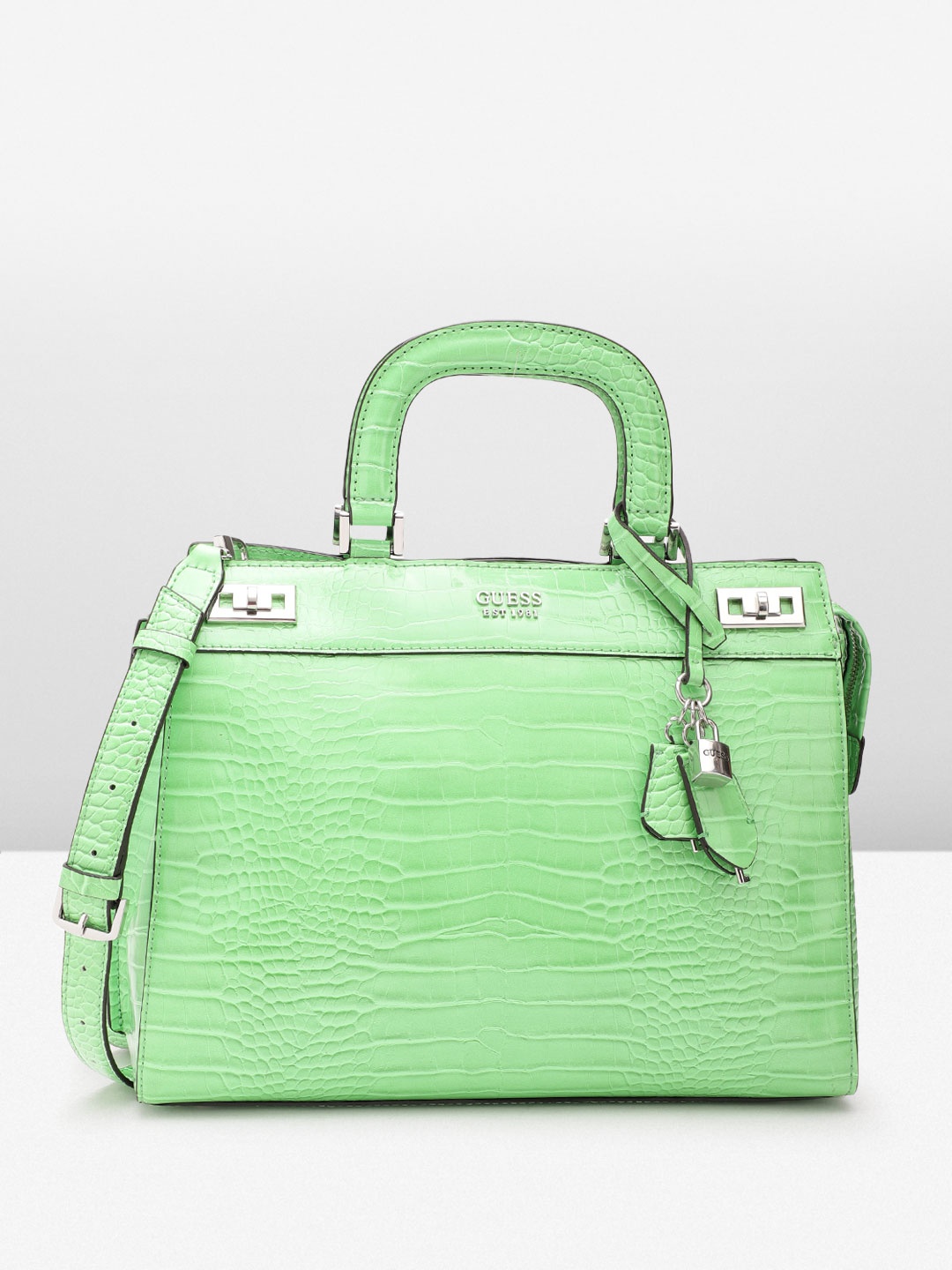

GUESS Women Croc Textured Structured Handheld Bag, Green