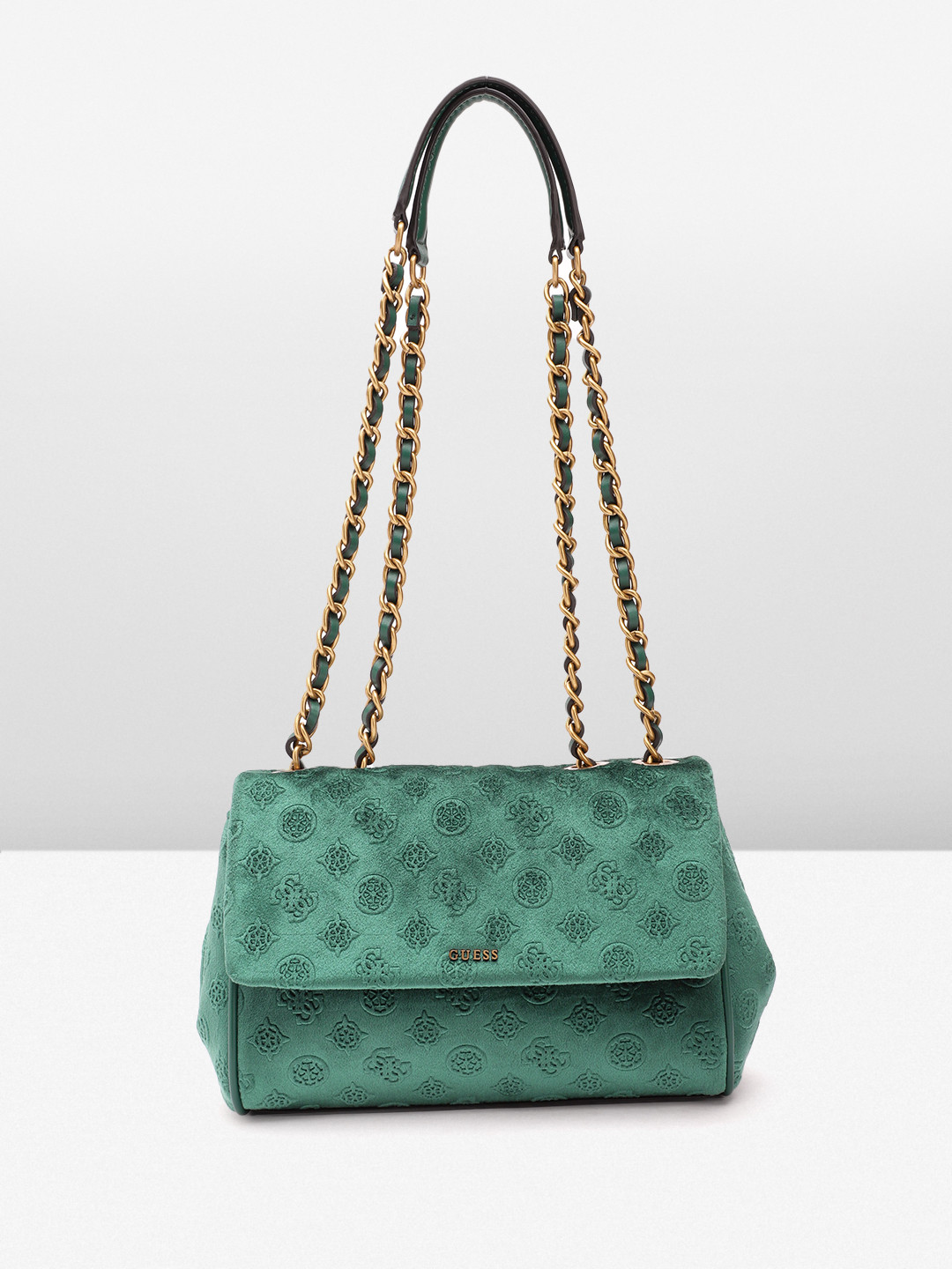 

GUESS Women Textured Structured Sling Bag, Green
