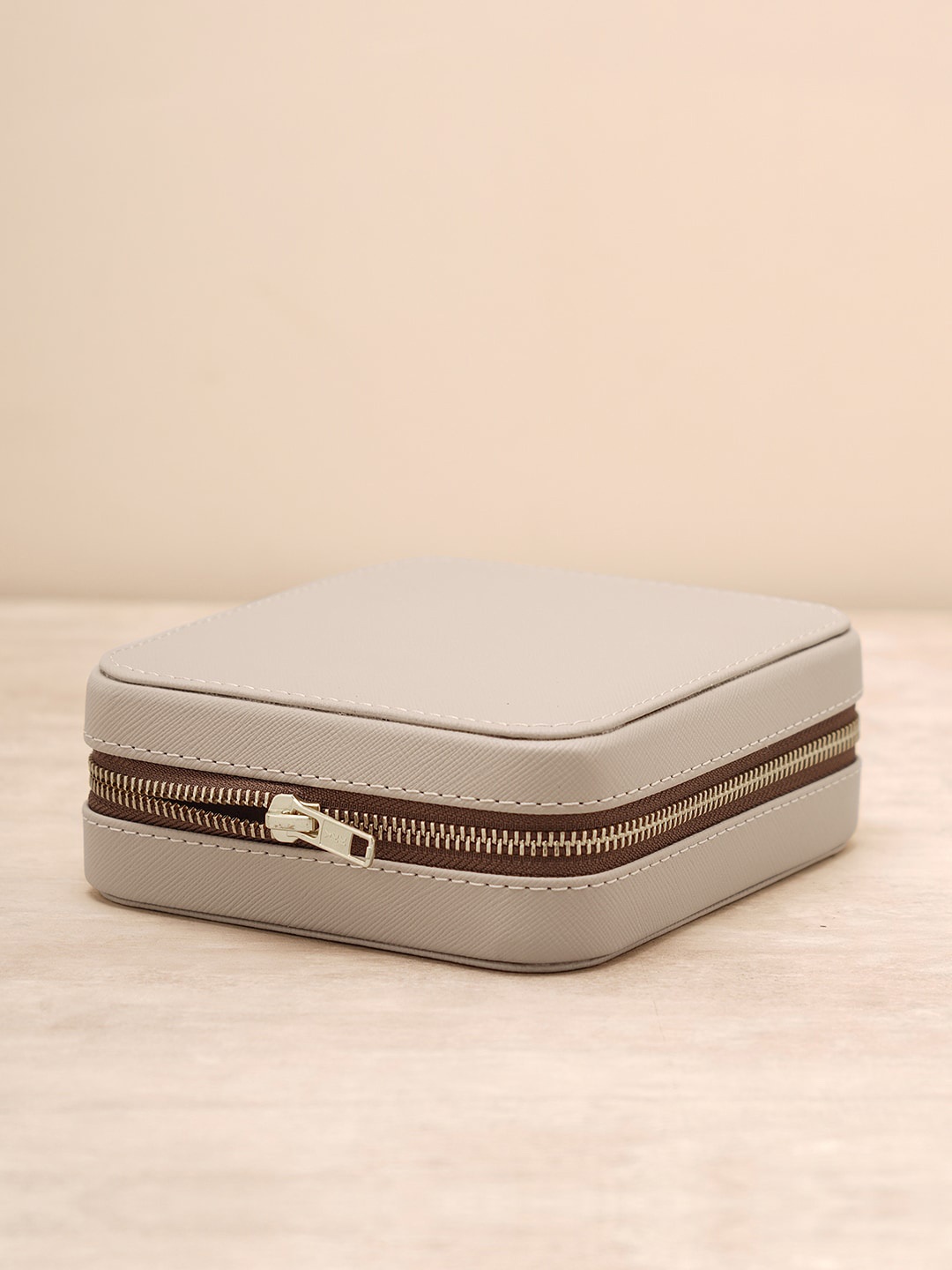 

Pure Home and Living Beige Square Faux Leather Travel Jewellery Organizer