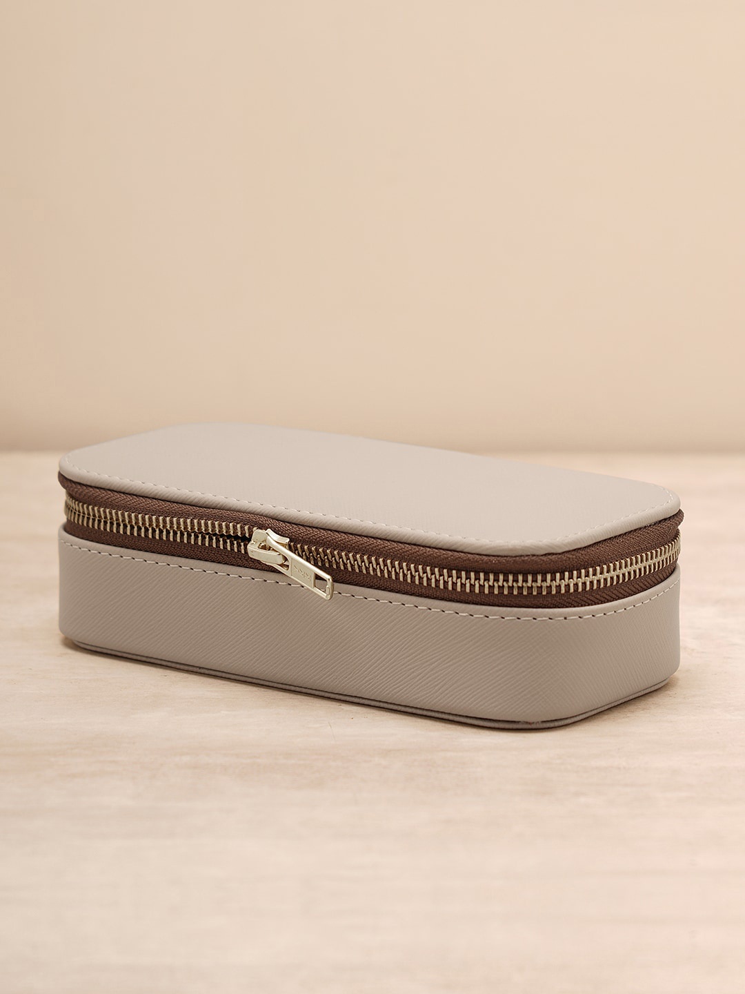 

Pure Home and Living Beige Rectangular Faux Leather Travel Jewellery Organiser Box
