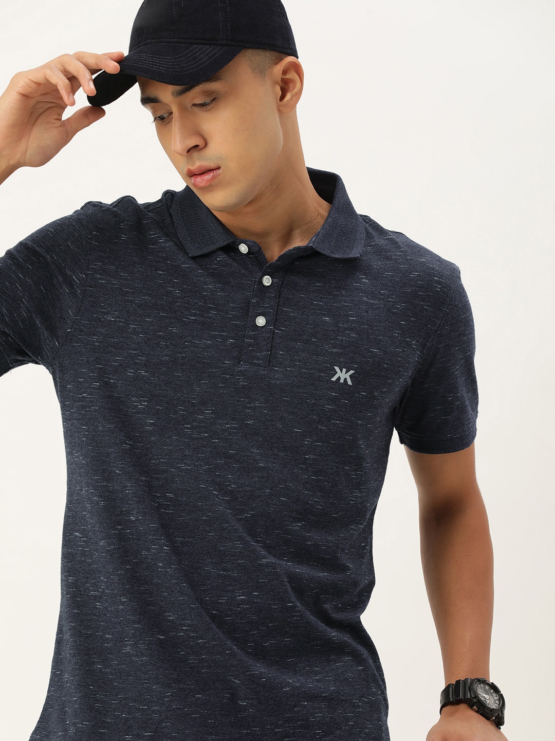 

Kook N Keech Men Self Design Polo Collar T-shirt, Navy blue