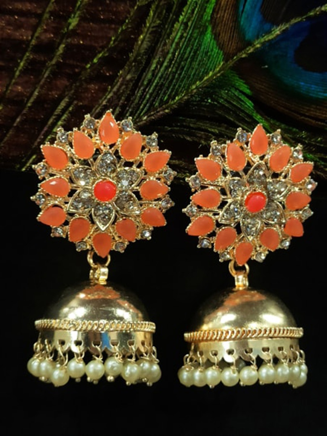 

FEMMIBELLA Gold-Plated Floral Jhumkas Earrings, Peach