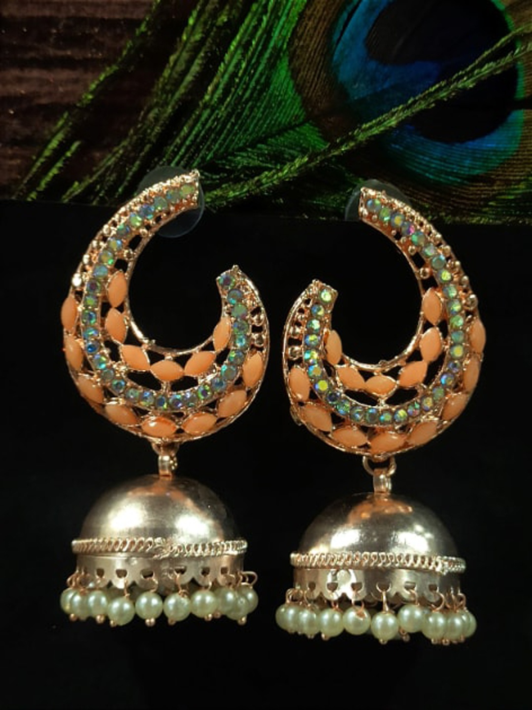 

FEMMIBELLA Gold-Plated Dome Shaped Jhumkas Earrings, Peach