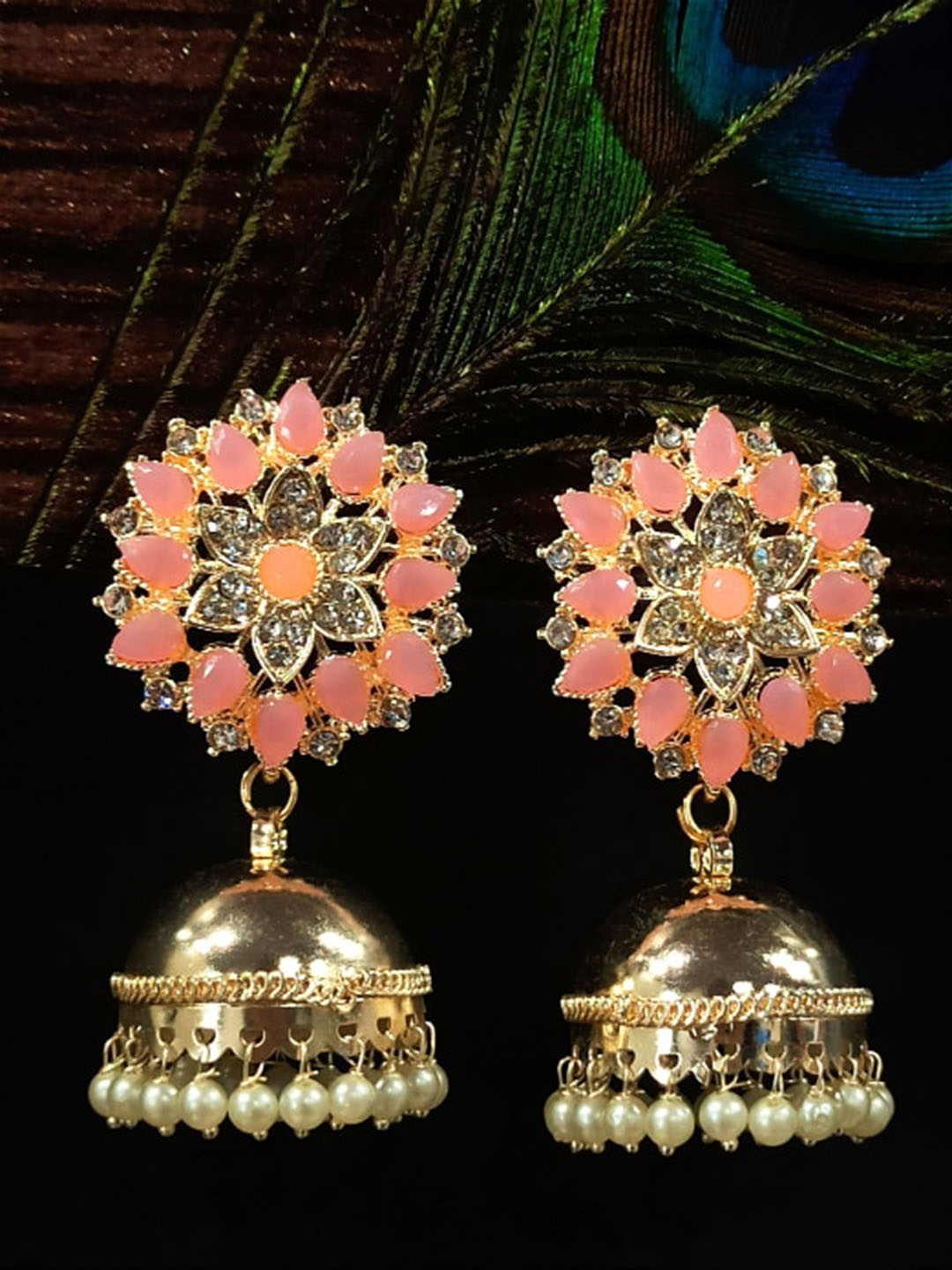 

FEMMIBELLA Gold-Plated Floral Jhumkas Earrings, Peach