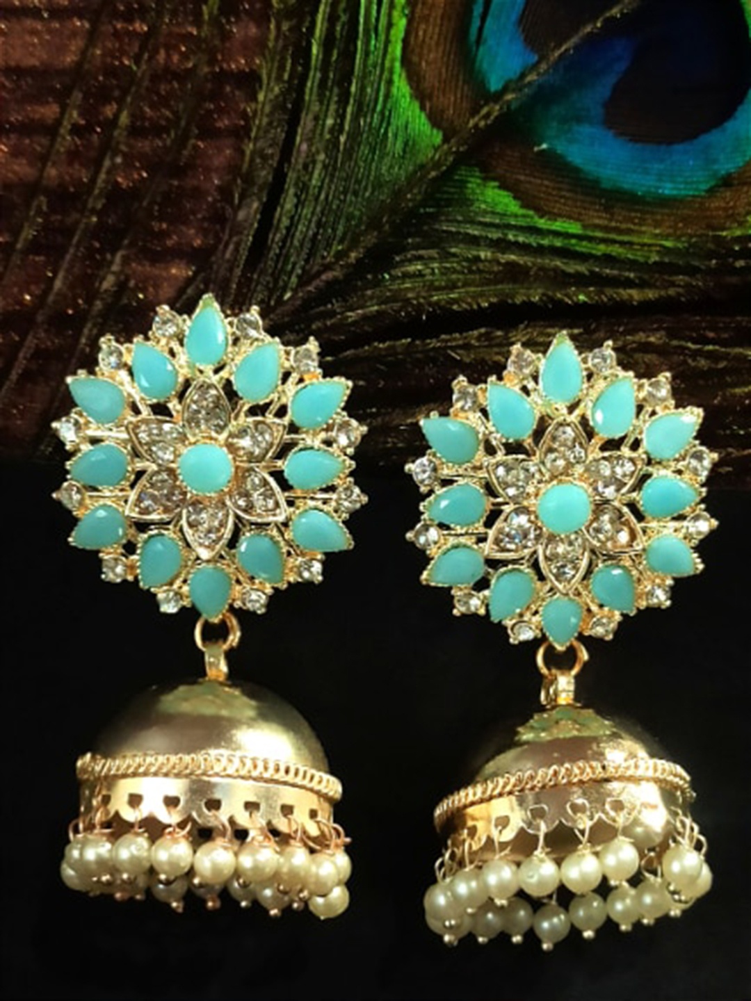 

FEMMIBELLA Gold-Plated Floral Jhumkas Earrings, Turquoise blue