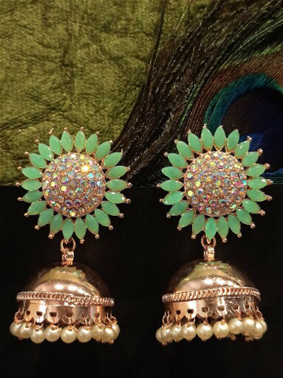 

FEMMIBELLA Gold-Plated Floral Jhumkas Earrings, Green