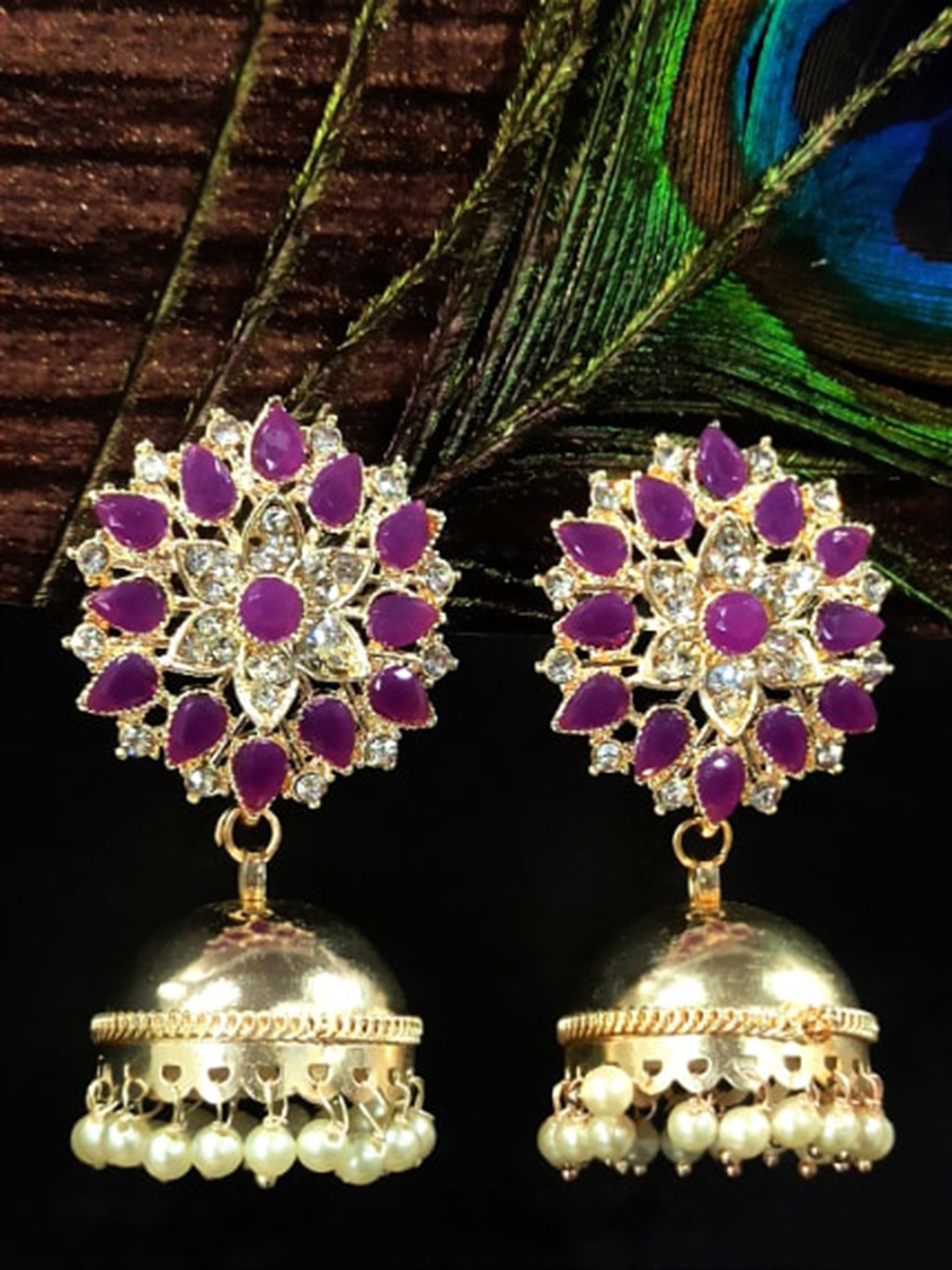 

FEMMIBELLA Gold-Plated Floral Jhumkas Earrings, Purple