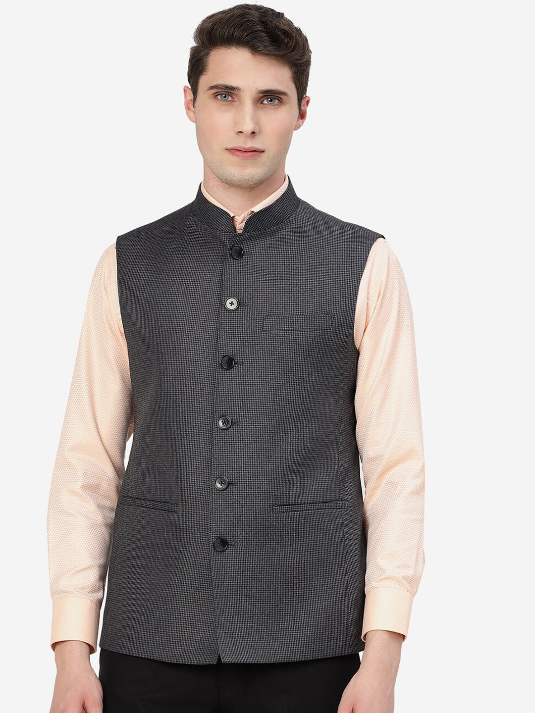 

MODI JACKET Men Textured Terry Wool Nehru Jacket, Grey