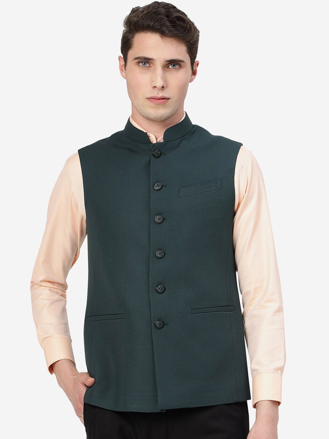 

MODI JACKET Men Terry Wool Nehru Jacket, Green