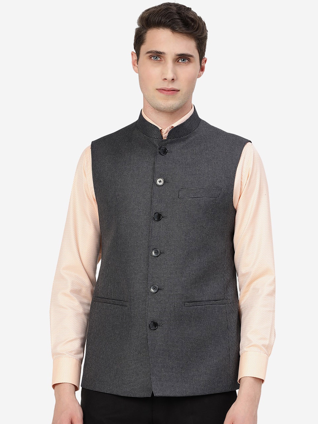 

MODI JACKET Men Textured Terry Wool Nehru Jacket, Grey