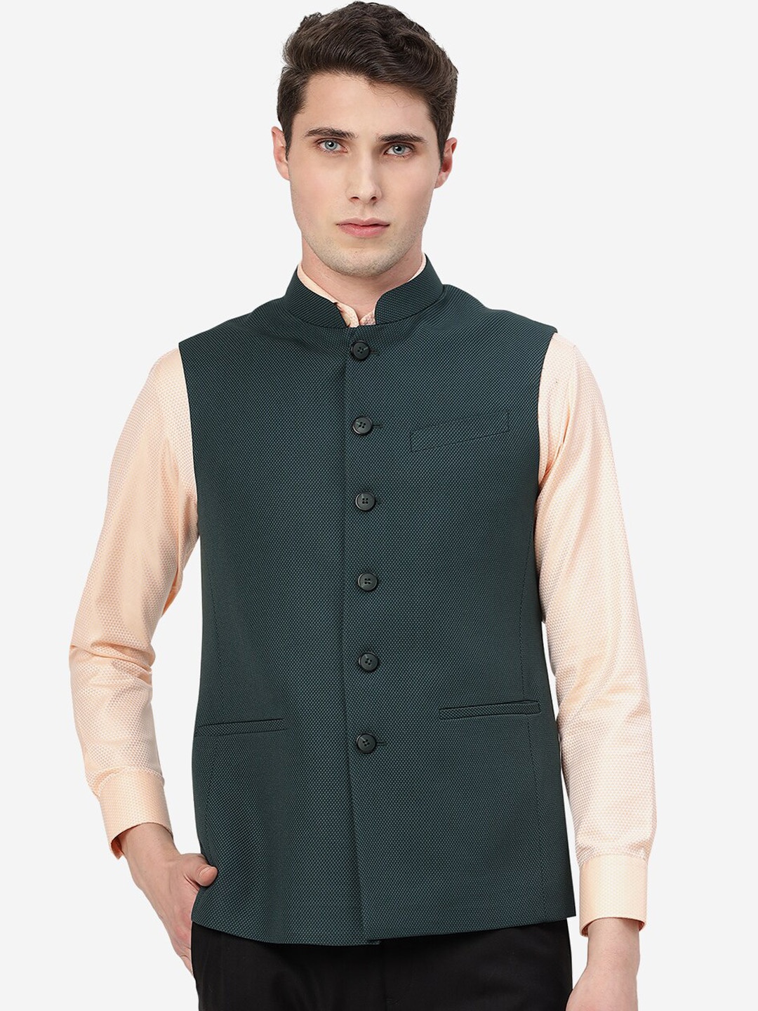 

MODI JACKET Men Terry Wool Nehru Jacket, Green