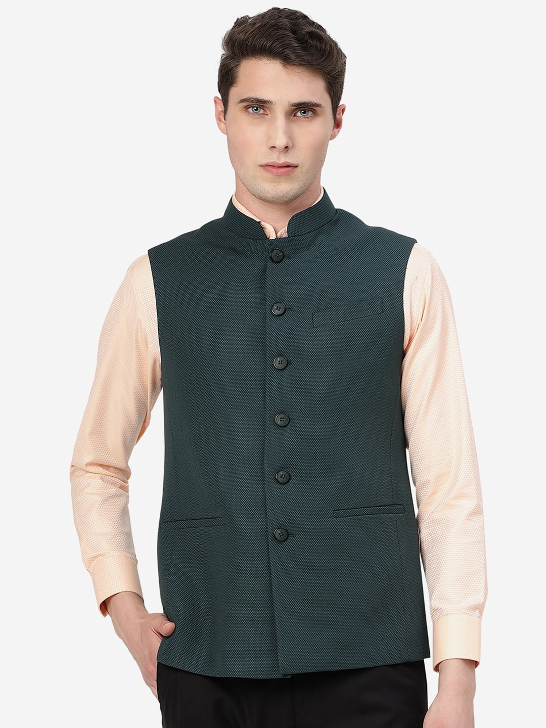 

MODI JACKET Men Terry Wool Nehru Jacket, Green